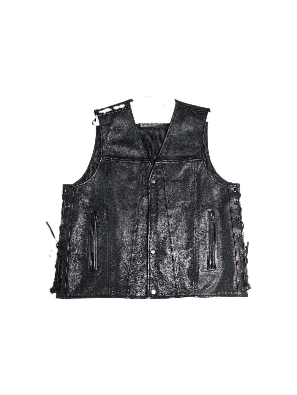 Mens First Classics Black Leather Snap Front Side Lace Motorcycle Vest Size XL